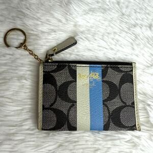 COACH Black Signature Double Strap Coin Purse Wallet